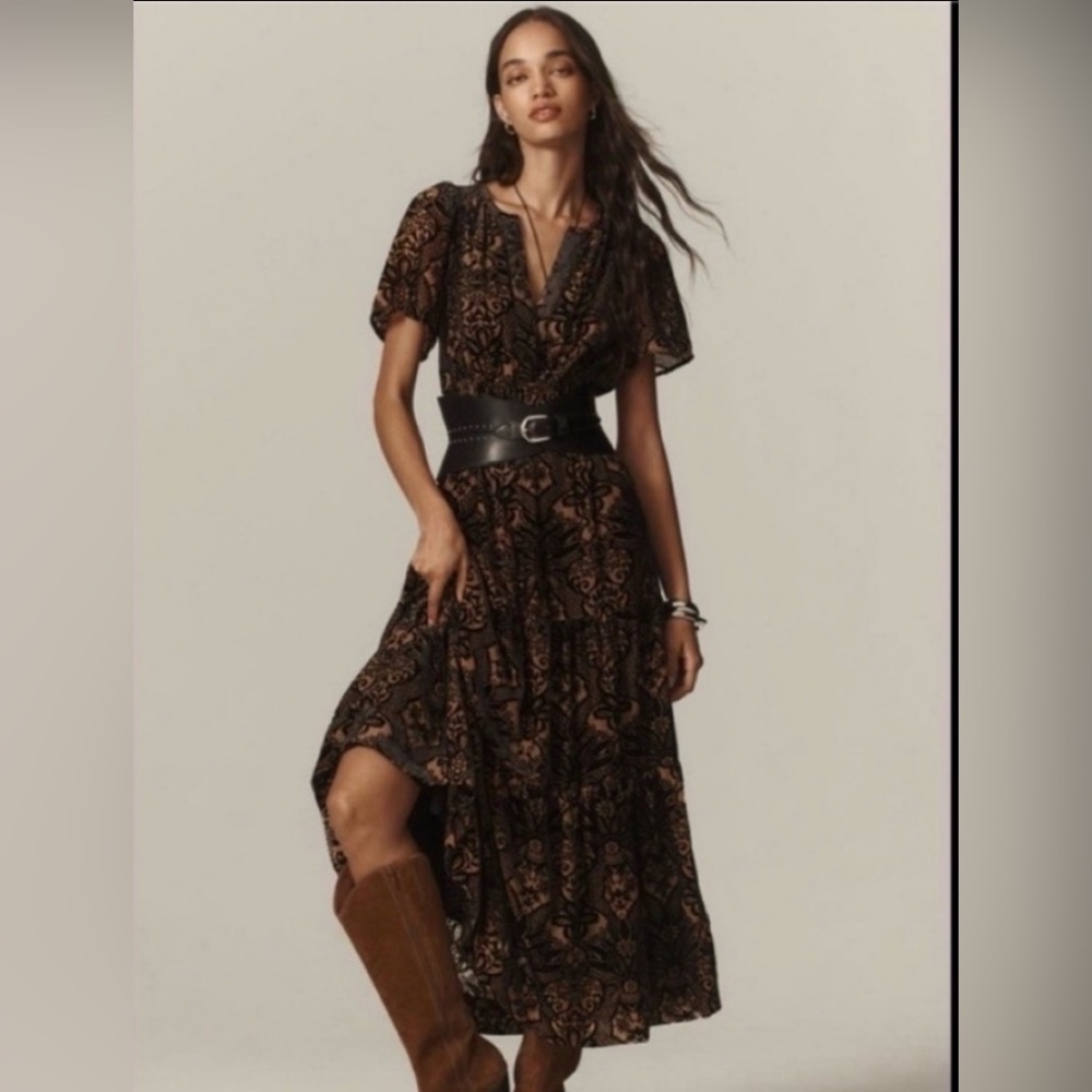 Anthropologie Black and Brown Maxi Dress
